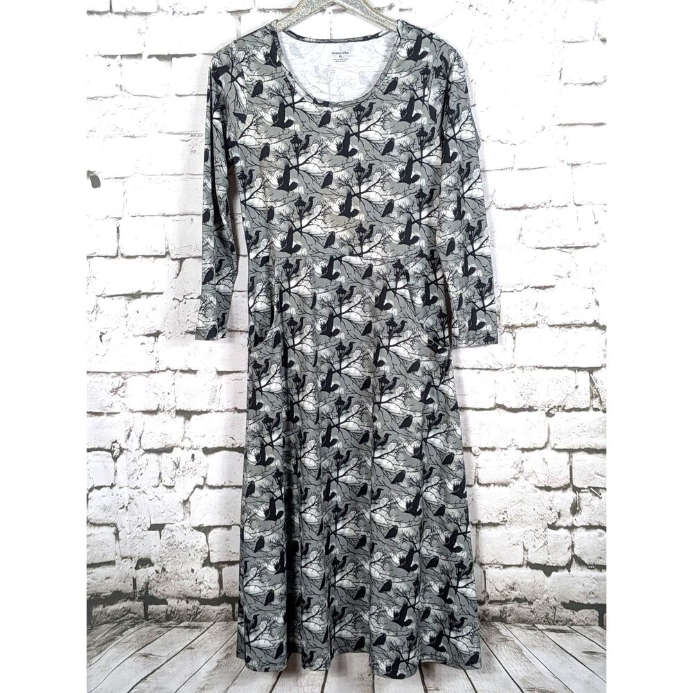 SVAHA USA Crow Raven Moon 100% Organic Cotton Midi Dress Halloween Witchy Medium